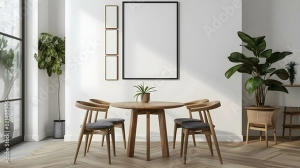 Fototapeta Mock-up poster frame in spacious modern dining room