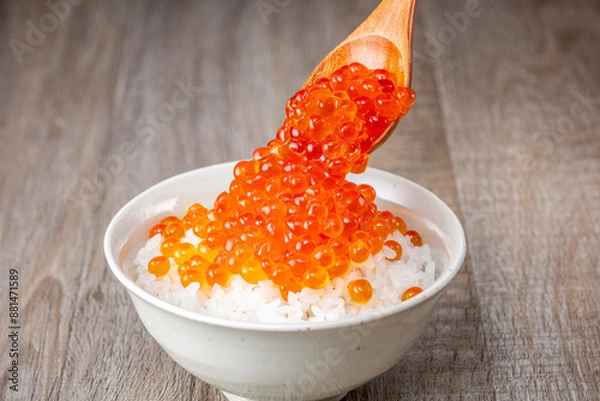 Obraz ご飯にイクラをたっぷりのせて食べる