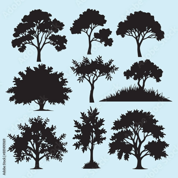 Fototapeta Set of plant and tree with its silhouette