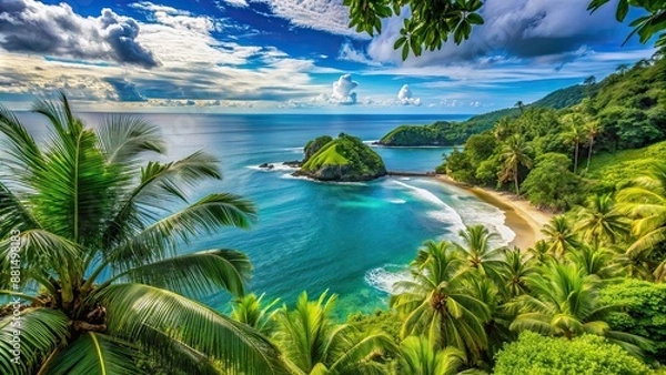 Fototapeta Tropical paradise in Costa Rica with ocean view and lush greenery, Costa Rica, island, view, tropical, paradise, ocean, sea