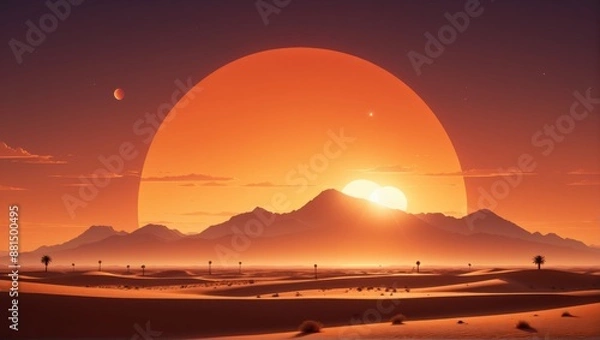 Fototapeta Abstract wallpaper background painting sunset large sun