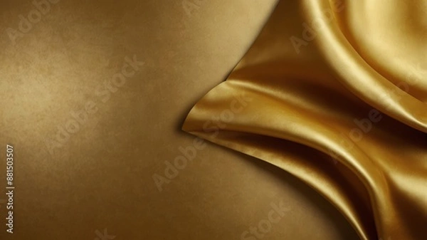 Obraz A close-up of luxurious gold fabric draped elegantly, creating a rich and opulent background with a smooth, shiny texture.
