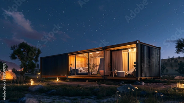 Fototapeta Interior of House with Creative Lighting Setup, Modern Decoration Concept