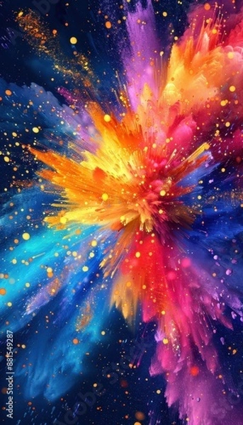 Fototapeta A colorful explosion of paint with a lot of sparkles
