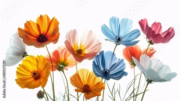Fototapeta an artwork of aromatic, vibrant flowers set against a white background, emphasizing their beautiful colors and charming appeal for a calming poster.