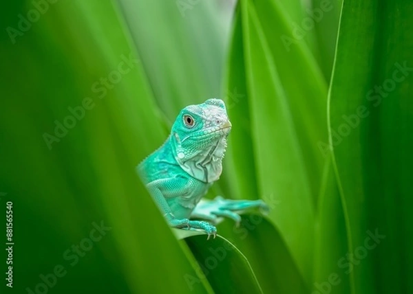 Fototapeta green lizard on a branch