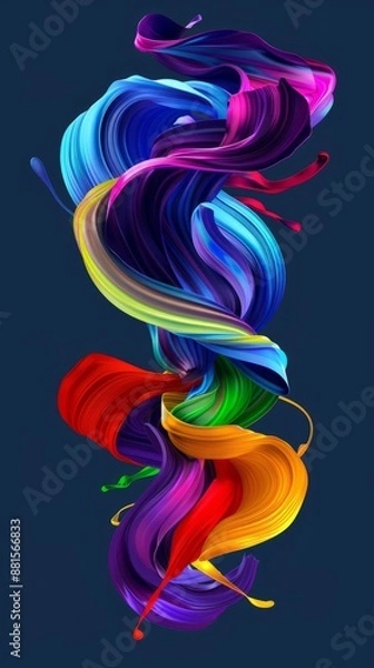 Fototapeta Color brush paint ribbon stroke swirl abstract splash background wave. Brush brushstroke color ribbon paint stroke flow shape wavy design paintbrush pen fluid rainbow element texture acrylic 3D line