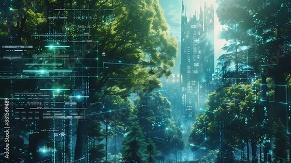 Fototapeta Digital Forest - A Futuristic View of Nature