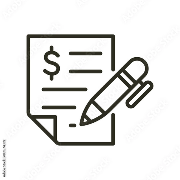 Fototapeta Signature document employee contract outline icon. Business paper agreement contract vector icon. Credit loan detail illustration image