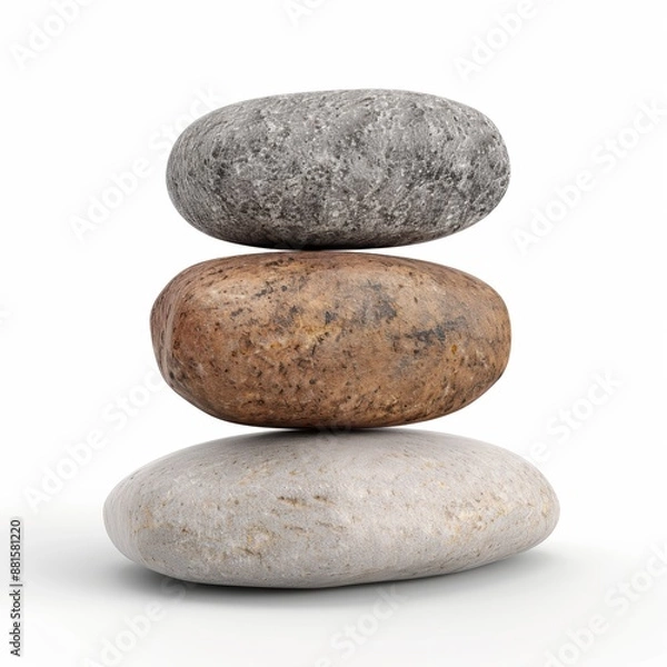 Fototapeta Balanced river stones stacked on white background