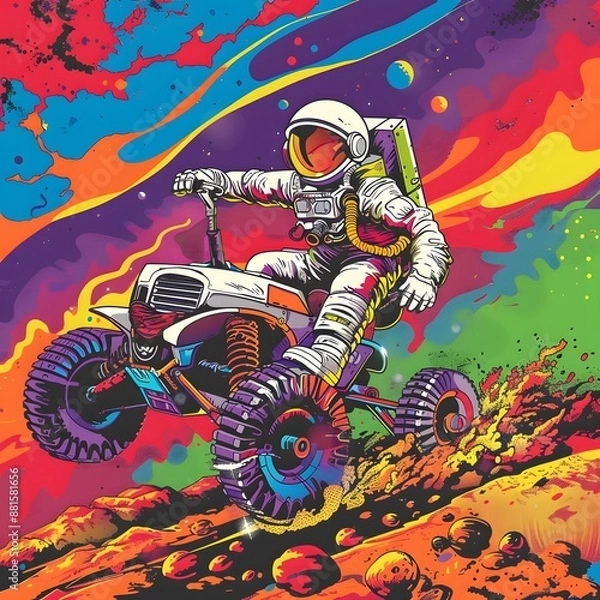 Fototapeta Stylish street graffiti with the astronout in space