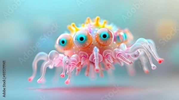 Fototapeta Cute parasite rendered in 3D with realistic textures and pastel colors, set against a minimalist background for unique visuals
