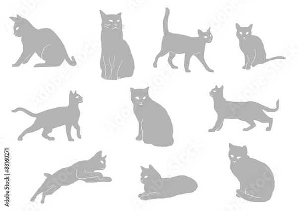 Fototapeta 猫のシルエットイラストセット（グレー）