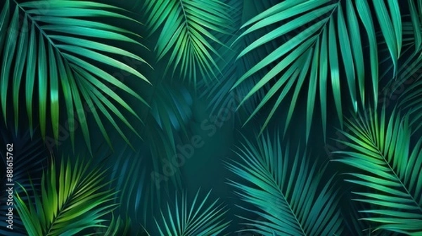 Fototapeta Colorful tropical jungle background with vibrant palm leaves and exotic patterns, perfect for a lively and vibrant design.