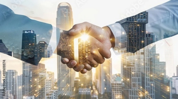 Obraz Business team building  teamwork Business professionals shaking hands