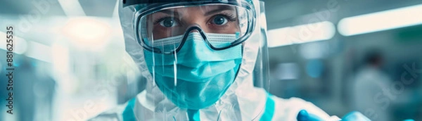 Obraz Ensuring Patient Safety: High-Resolution Image of Healthcare Professional in Protective Gear Treating Flu Patient