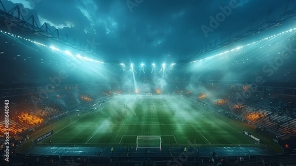 Fototapeta Stadium Under Dramatic Lighting and Fog - Generative AI