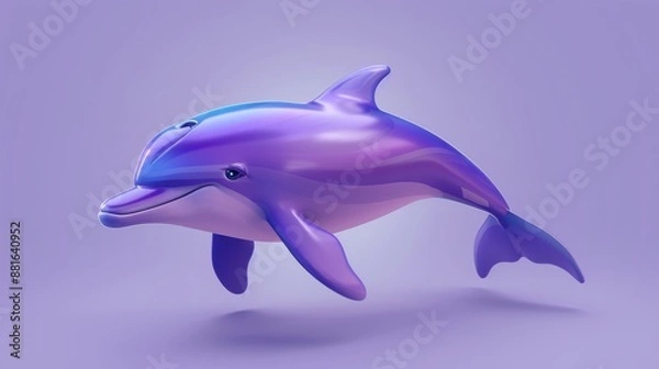 Obraz Adorable purple dolphin icon featuring a cheerful smile and realistic 3D effects. This playful marine mammal swims with graceful fins and tail, ready to conquer the deep blue sea.