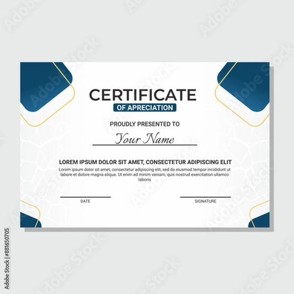 Fototapeta Certificate of appreciation template, Clean modern certificate with simple vector design. Certificate border template with luxury and modern illustration