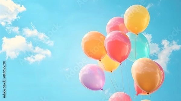 Fototapeta 青空に浮かぶカラフルな風船