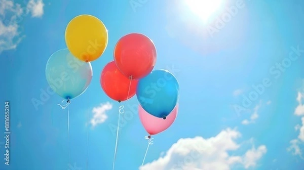Fototapeta 青空に浮かぶカラフルな風船