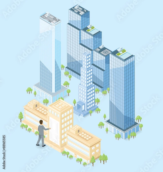 Obraz Vector 3d Flat Isometric Office Building