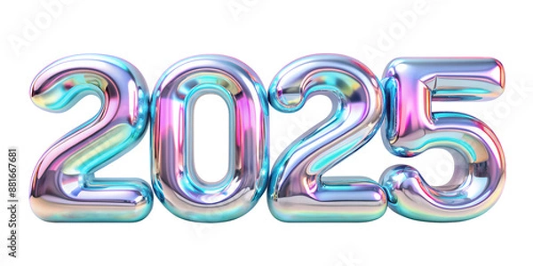 Obraz 3D iridescent 2025 numbers with a colorful finish