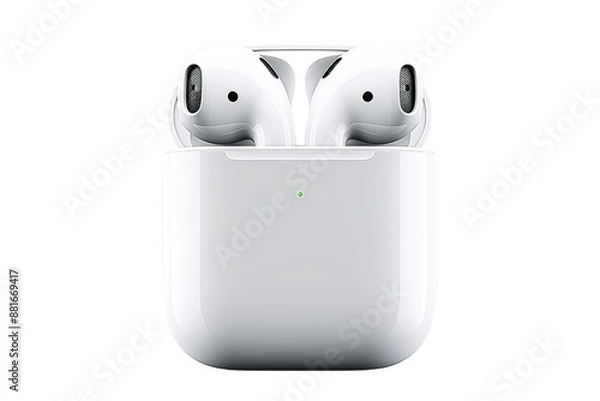 Fototapeta Twin-headed Symphony: The Dualistic AirPods on White or PNG Transparent Background.