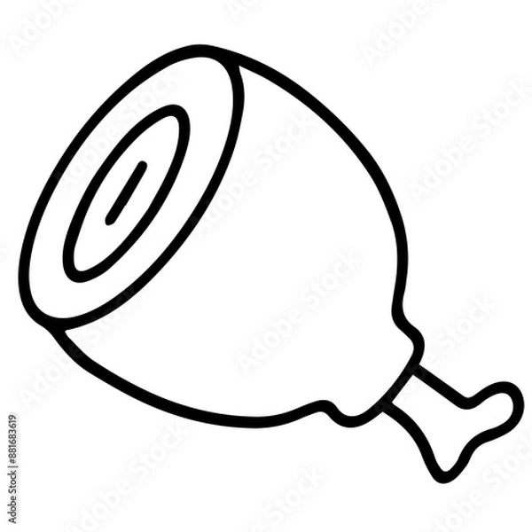 Fototapeta Hand drawn black and white color of ham design isolated on trantransparent background. Vector illustration. 