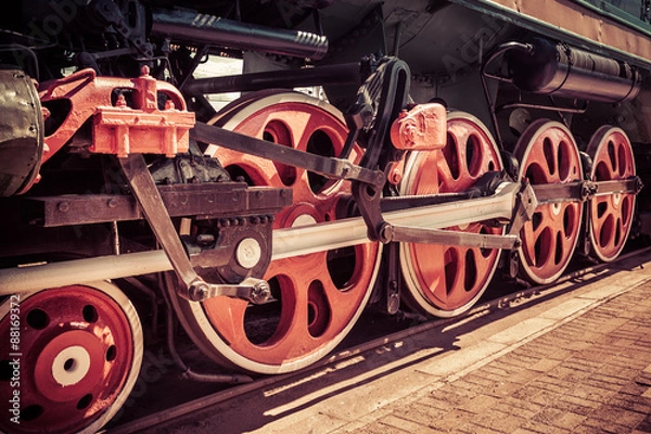 Obraz Red locomotive wheel