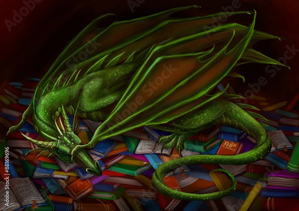 Obraz Дракон спит на книгах