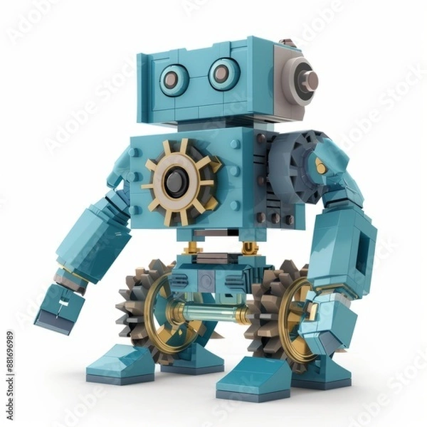 Fototapeta 3D Render, Low Poly style of a cogwheel-powered robot, on isolated white background, Generative AI