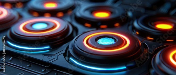 Obraz A close up of a black and blue object with many circles on it