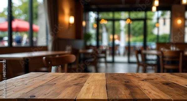 Fototapeta empty wooden table top with Restaurand Background for product display