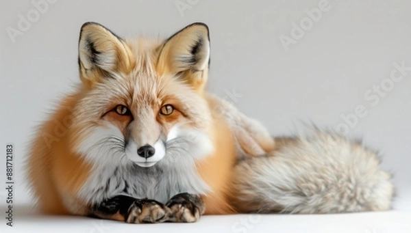 Fototapeta Red Fox Portrait Against a White Background