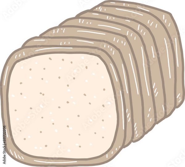Fototapeta Cartoon sliced ​​bread There is a clear brown border. and the inside is soft and brown