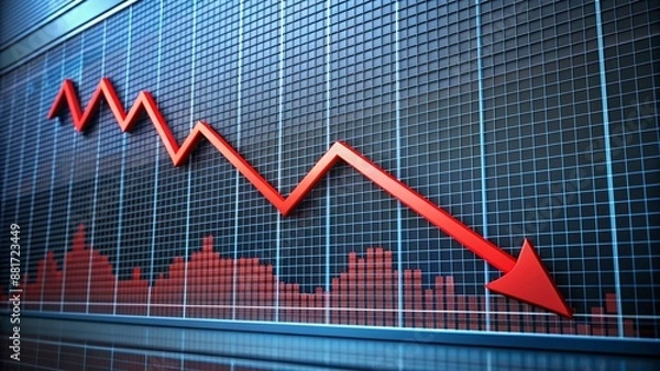 Obraz business graph with decline arrow, cut arrow, drop arrow diagram, reduce arrow, AI