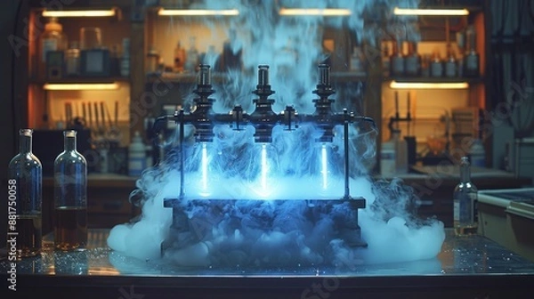 Fototapeta Tesla Coils in a Steampunk Laboratory