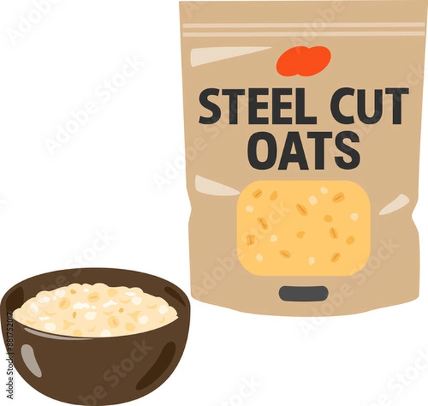 Fototapeta 袋入りのスティールカットオーツとオートミール