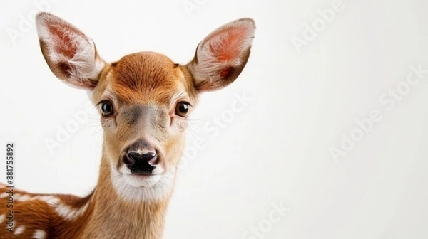 Fototapeta Close up brown deer on white background with space for text