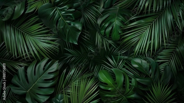 Fototapeta Colombian Circular Palm Leaf Tropical palm leaves floral background real photo : Generative AI