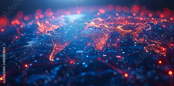 Fototapeta Global connection network link internet telecommunication and data transfer for IoT, finance, business, blockchain, security. Photo by AI generative.
