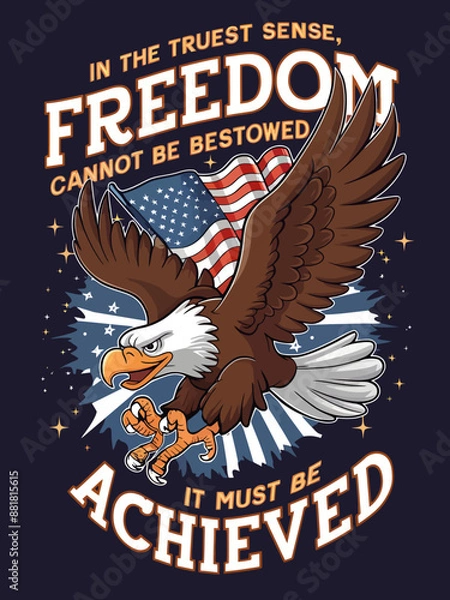 Fototapeta 4th of July Celebration Quote Typography with Bald Eagle Vector Illustration