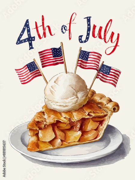 Fototapeta 4th of July Celebration Slice of An Apple Pie Vector Illustration