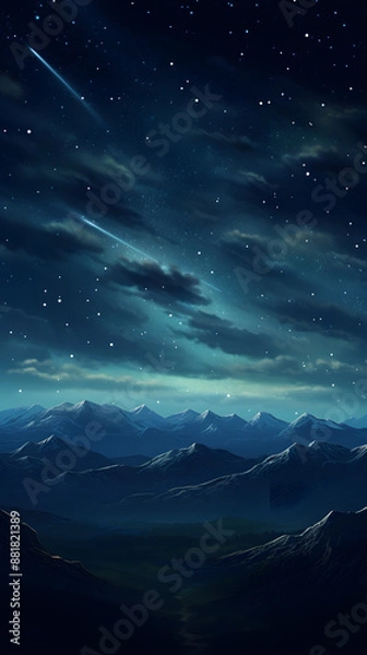 Fototapeta digital cyan blue night mountains and stars design graphics poster mobile phone background
