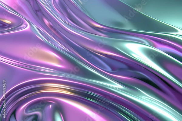 Fototapeta 光沢のある紫と緑の液体金属、抽象的な背景