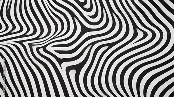 Fototapeta Black and White Wavy Stripes Creating an Optical Illusion Effect