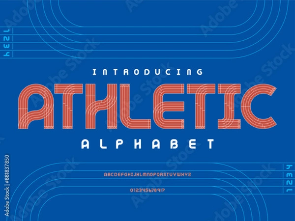 Obraz sport running track style alphabet design with uppercase, numbers and symbols