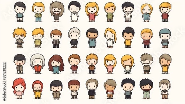 Fototapeta Colorful Illustration of Diverse Cartoon Characters
