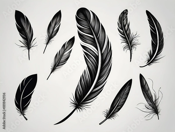 Fototapeta a drawing of feathers with the words feather Nordic Feather Abstract Minimalist Tattoo Sketch with 